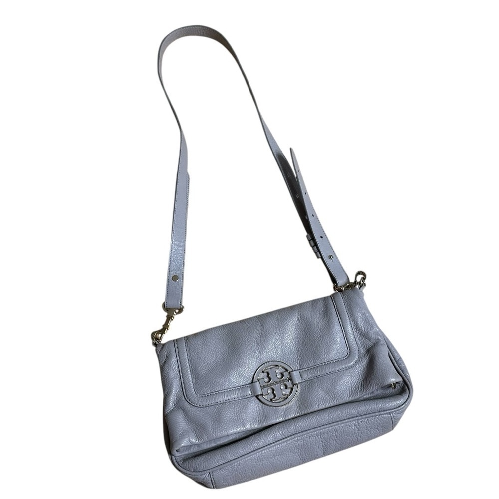 Tory Burch Amanda Gray Foldover Messenger Crossbody Shoulder Bag Purse Clutch